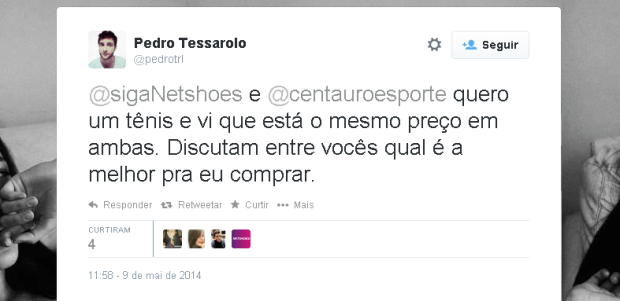 Cliente provoca lojistas no twitter e consegue um bom desconto.